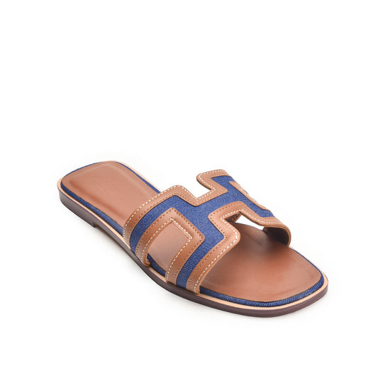 Women's Blue & Tan Open-Toe Slippers | 580L-Q