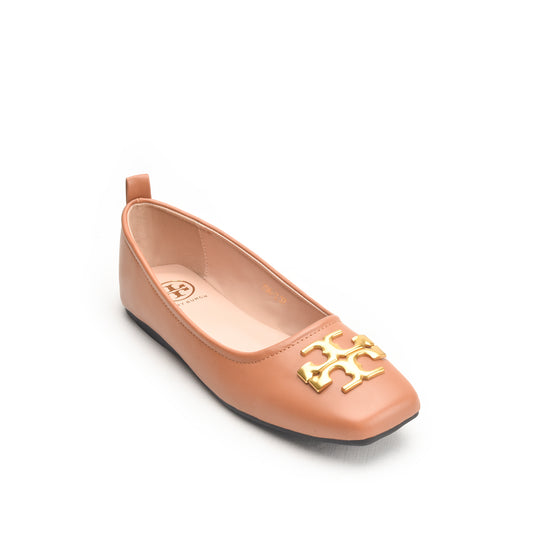 Tory Burch Brown Flat Pump with Gold Logo | 494N-F