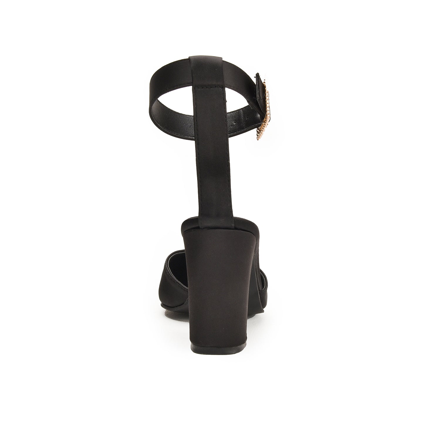 Classic Black Satin Block Heels with Buckle Strap | 460N-C Dolcis