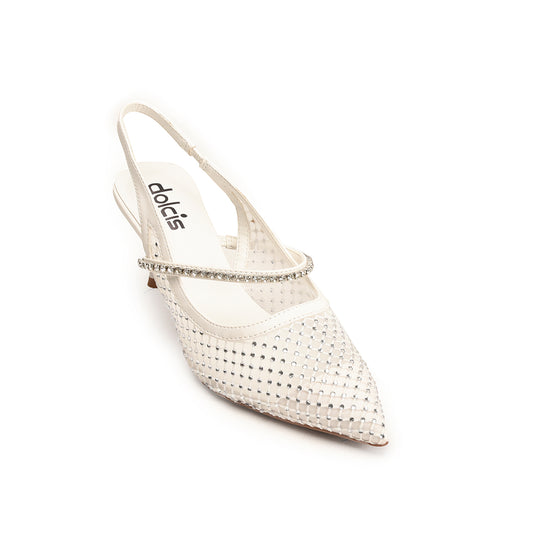 White Court Heels with Pearl Embellishment | 476N-W