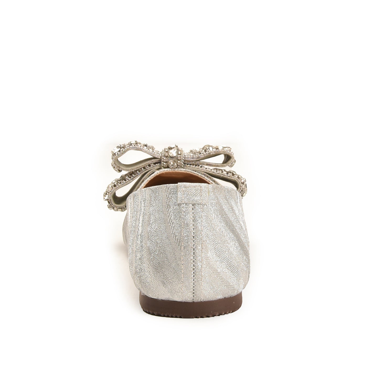 Silver Embellished Bow Flats for Women | 466N-S