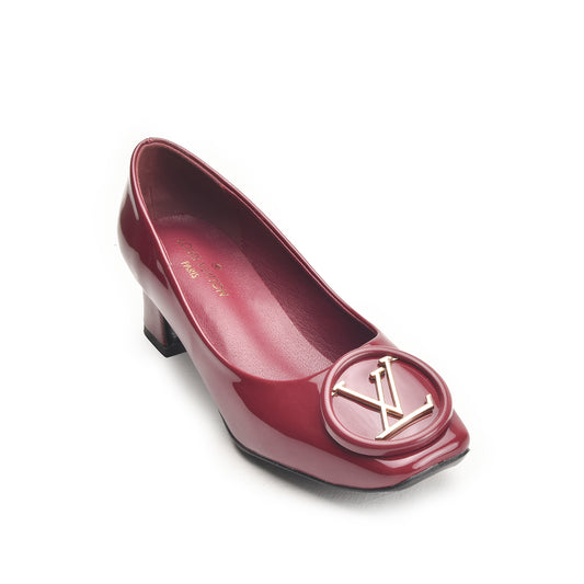 Maroon Block Heel Pumps with Gold Buckle | 491N-M