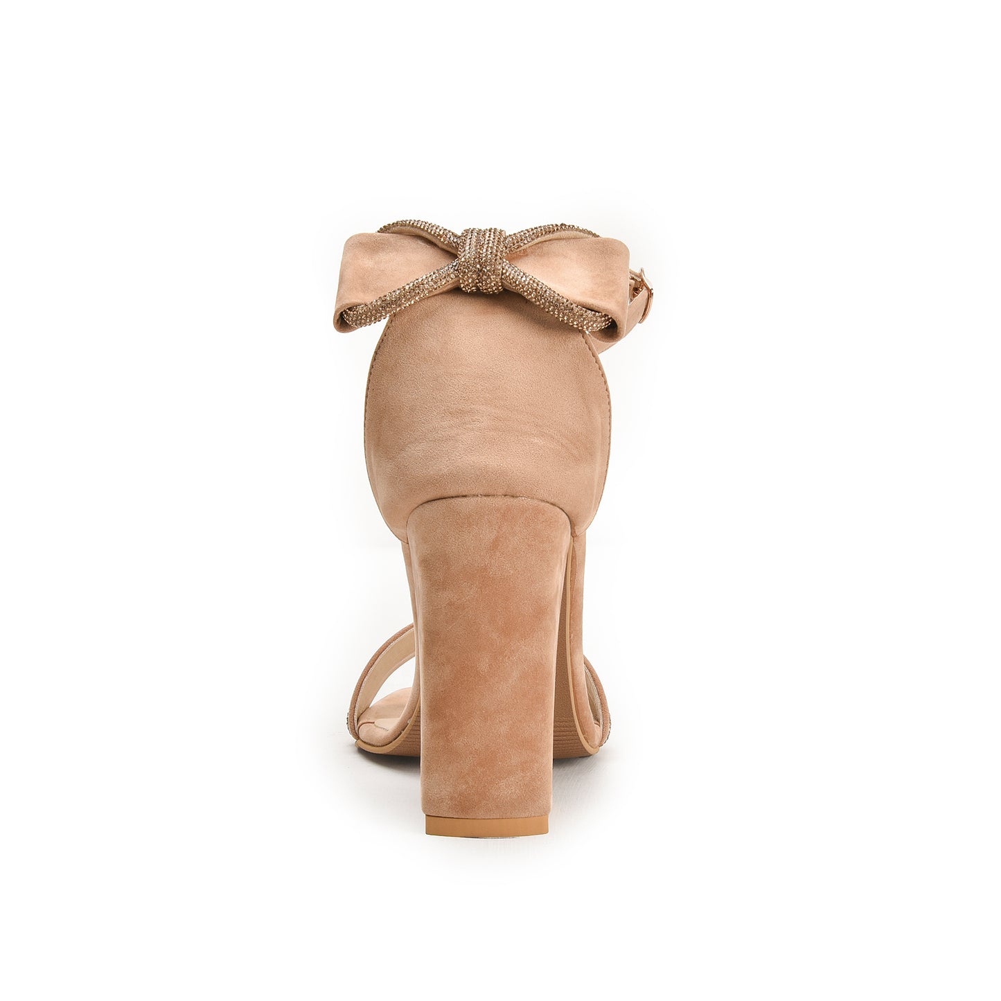 Beige Block Heels with Ankle Strap and Crystal Detail | 295G-F