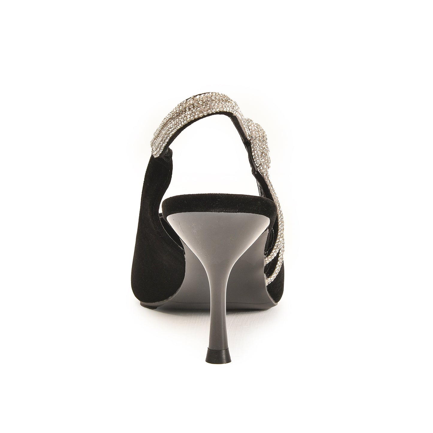 Black Glitter Court Heels with Bow Detail | 477N-C