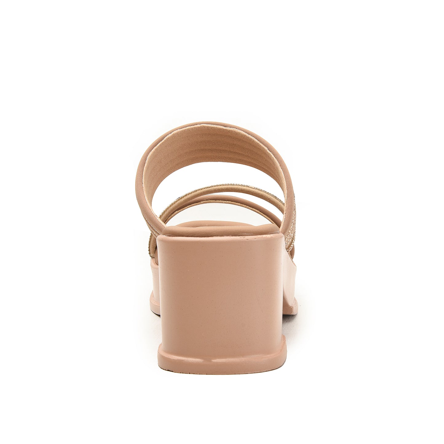 Beige Rhinestone Block Heels with Straps Flat | 534M-B