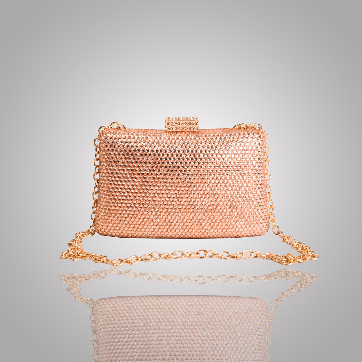 Premium Rose Gold Rectangular Swarovski Clutch | C1341-PX