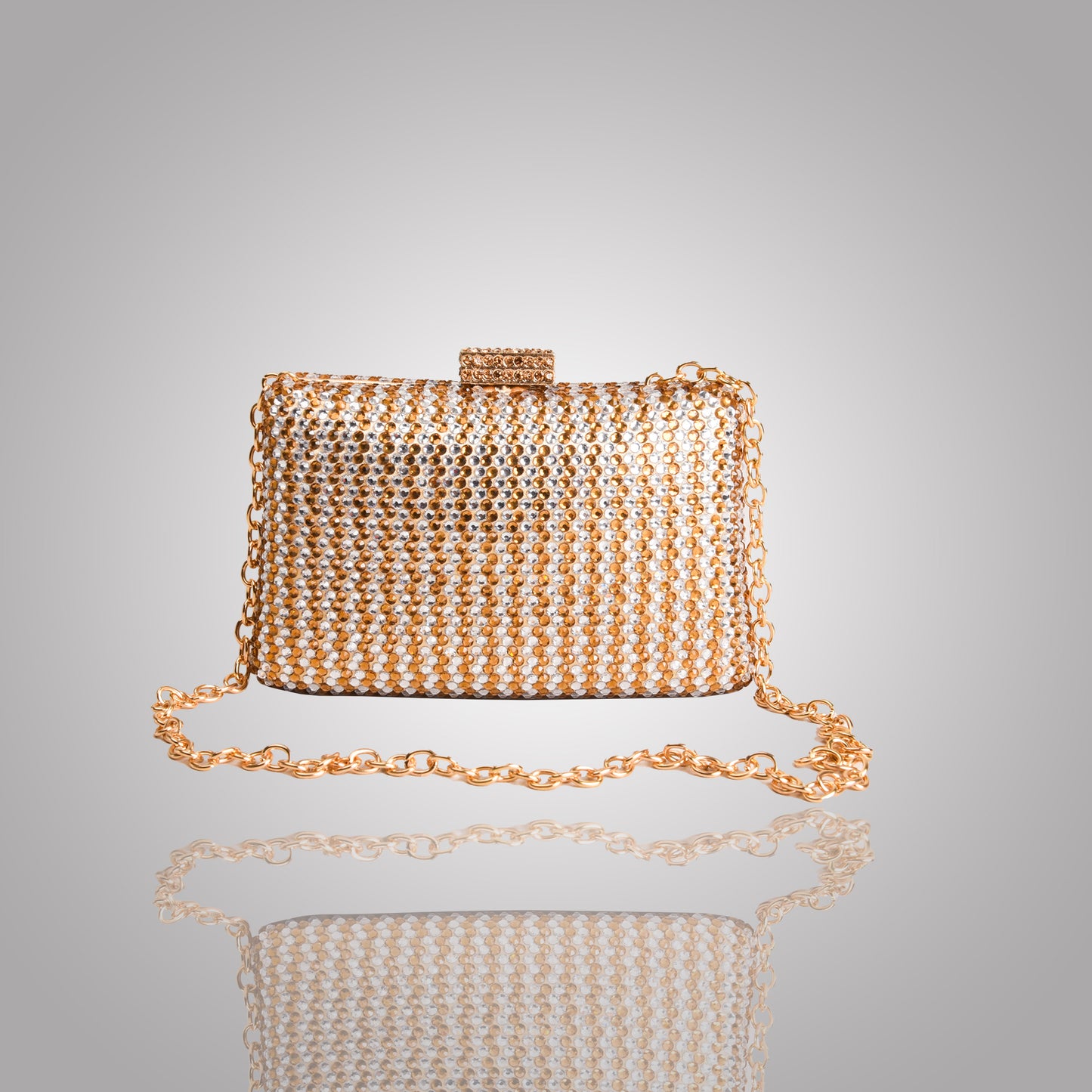 Premium Golden +Silver Rectangular Swarovski Clutch | C1341-XT