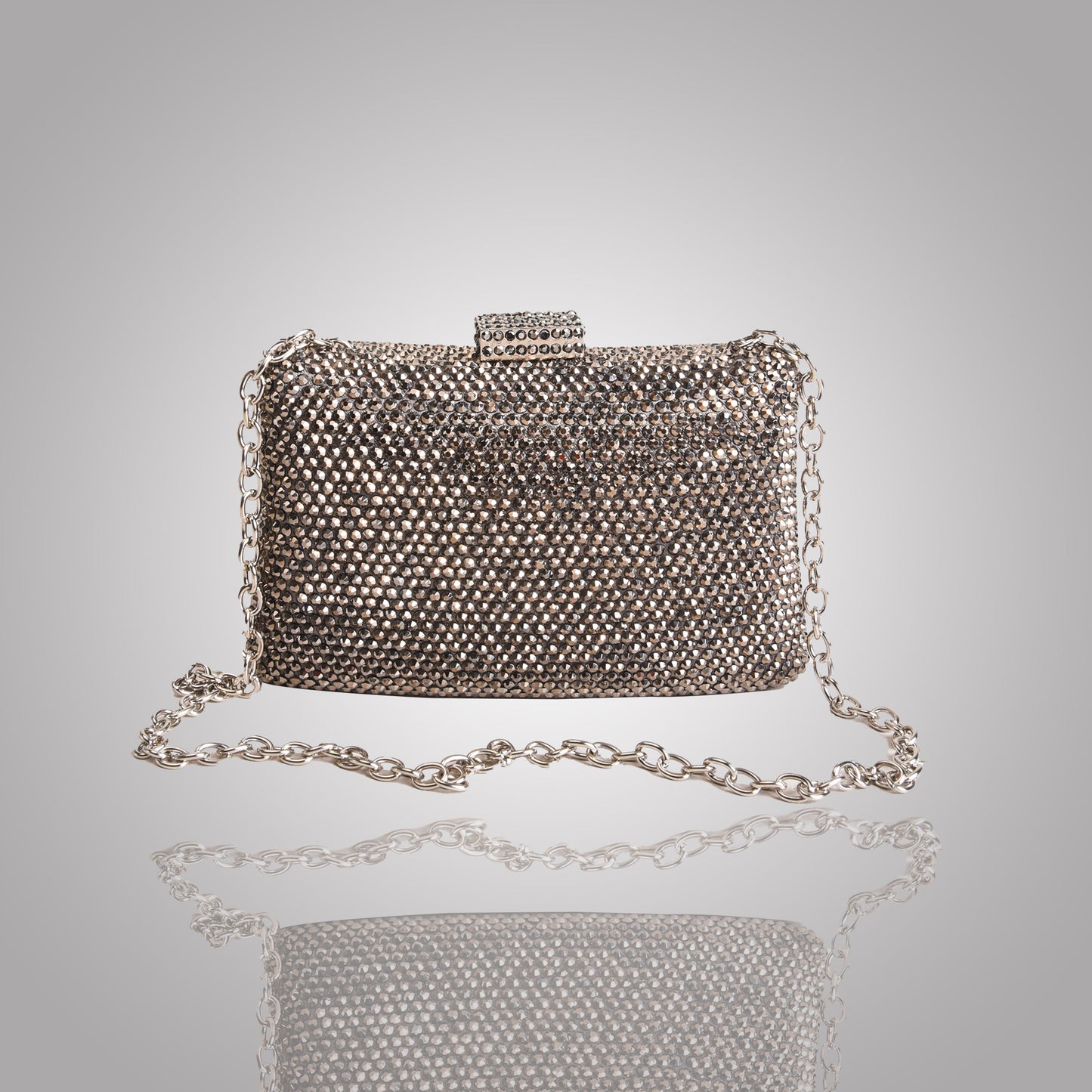 Elegant Grey Rectangular Swarovski Clutch | C1341-G