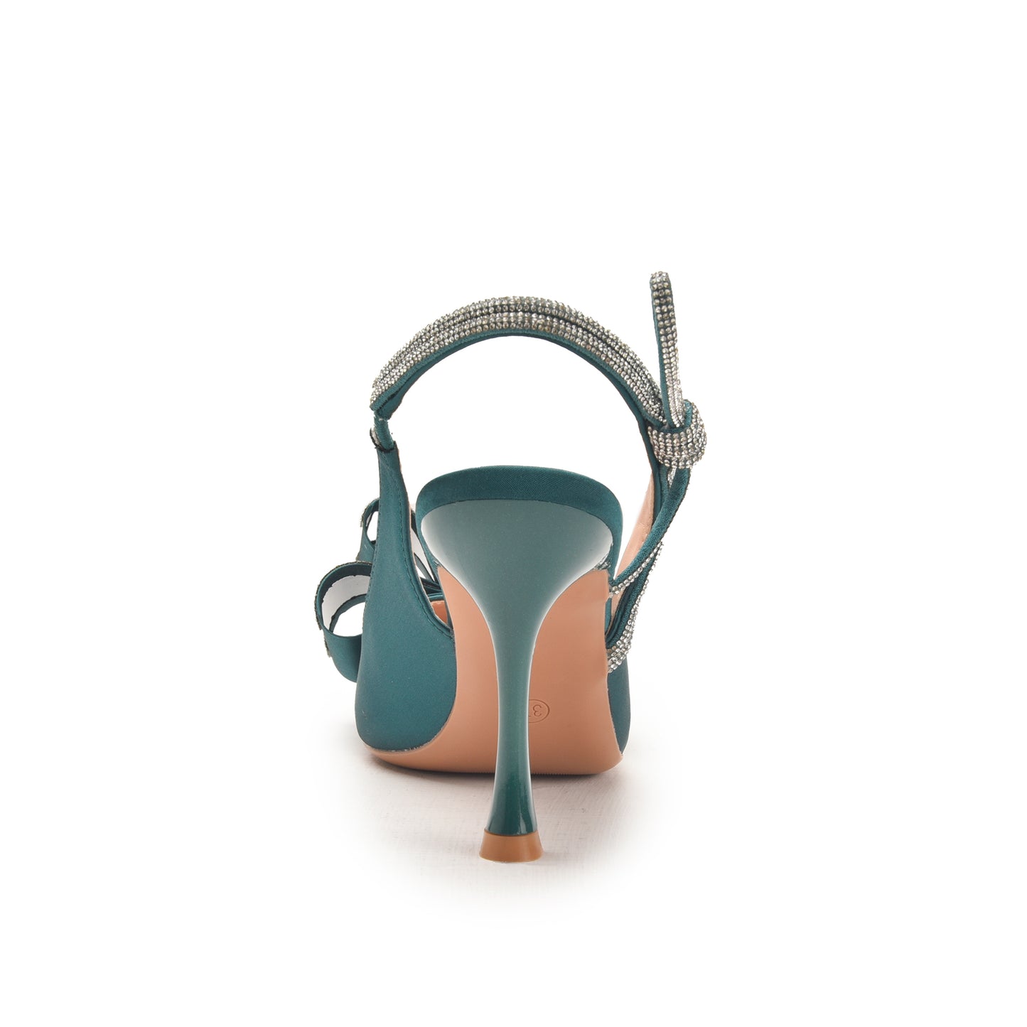 Teal Green High Heels with Bow and Crystal Straps | 486N-K