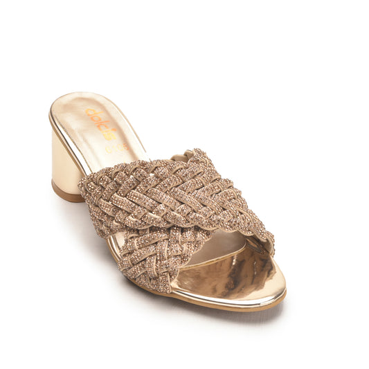 Golden Braided Block Heels for Women | 573L-X Dolcis