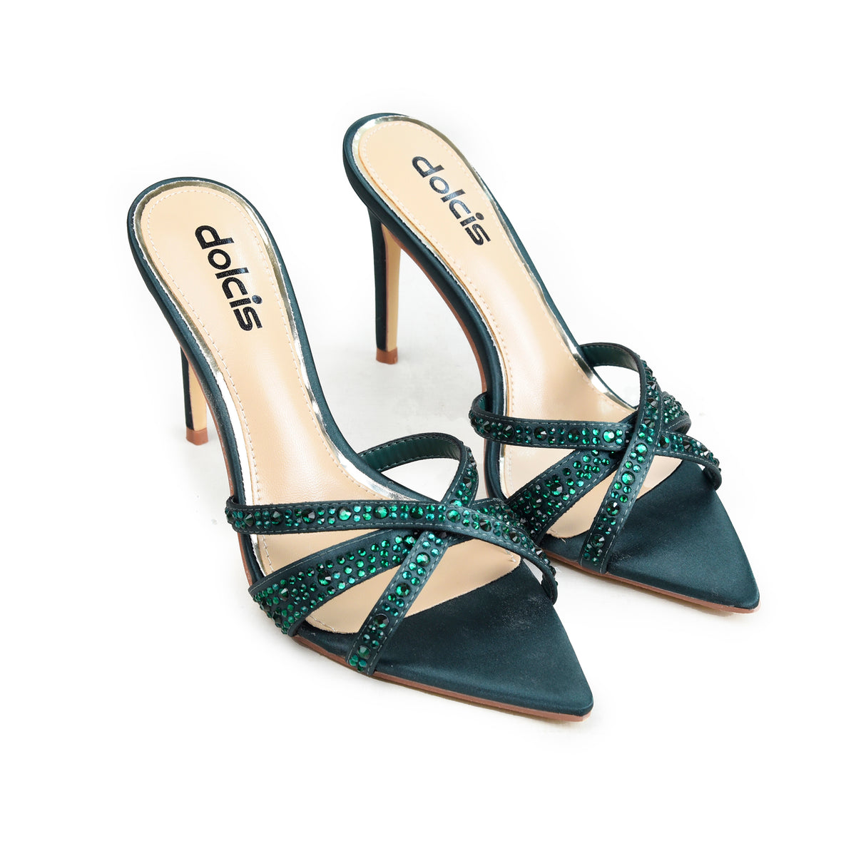 Green Crystal Strap Party-Heels | 510N-K