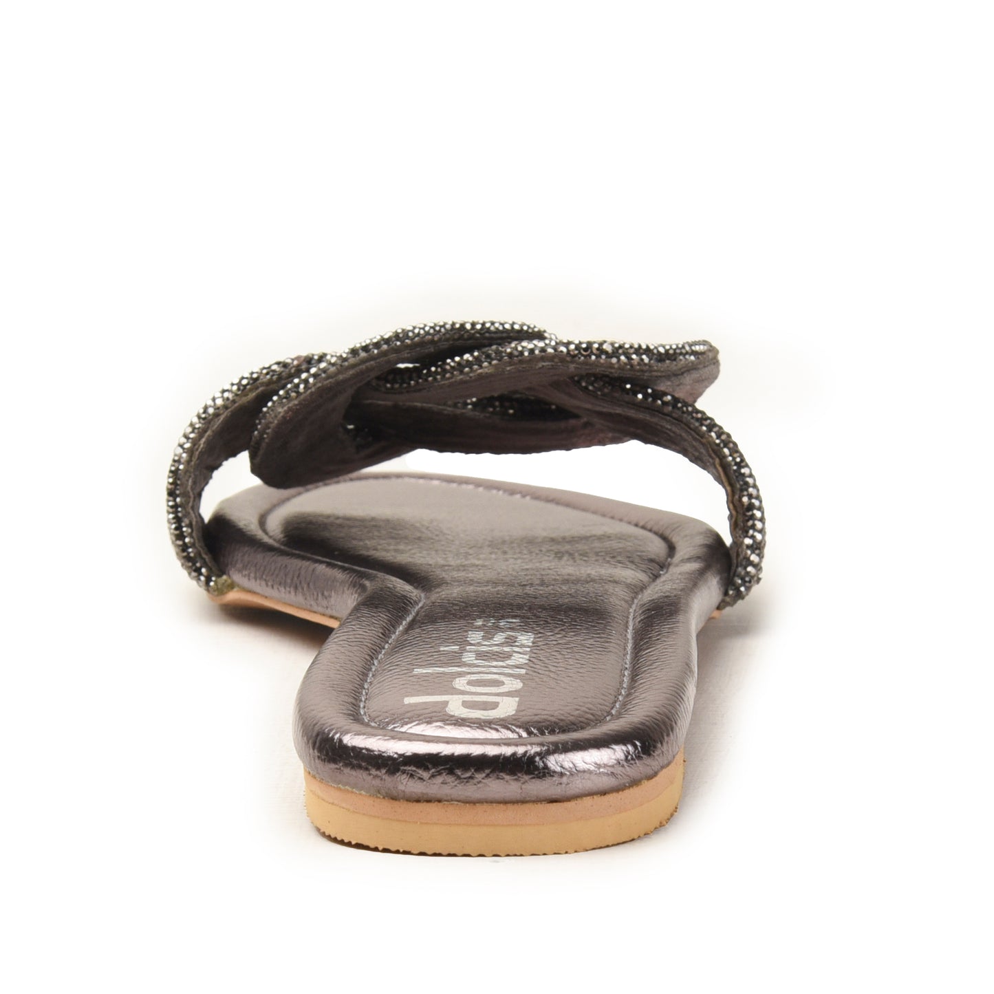 Gunmetal Flats with Textured Bow Strap Slippers | 562L-G