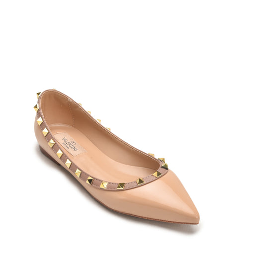 Nude Pointed Toe Flats with Gold Studs Pump | 481N-F