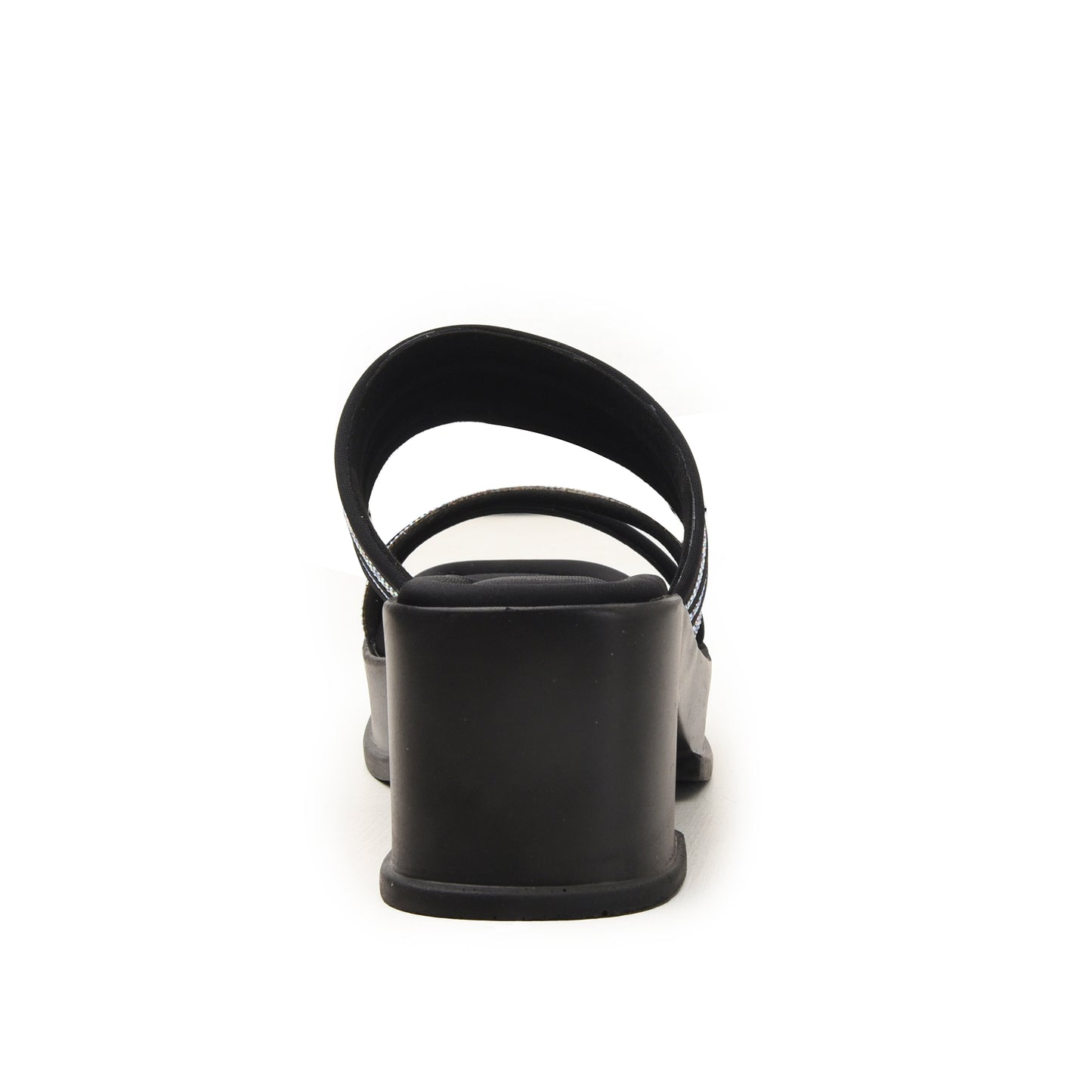 Chic Black Block Heels with Crystal Straps Flat | 534M-C