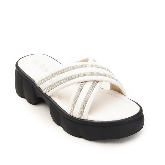 White Cross-Strap Sandals with Chunky Sole Flat | 533M-W