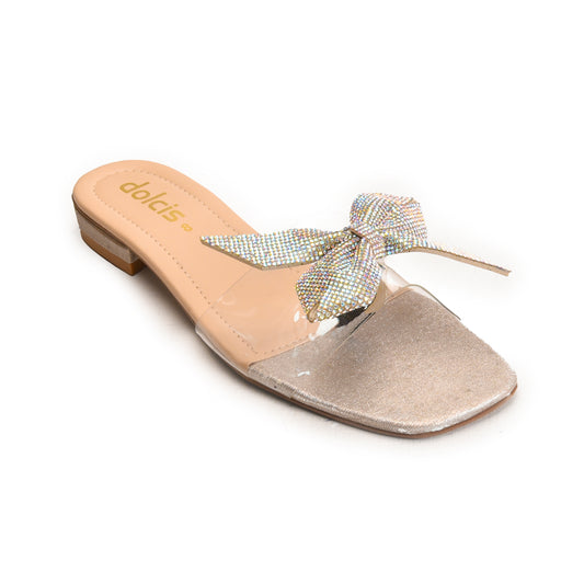 Elegant Silver Bow Embellished Flats Slippers | 547K-X