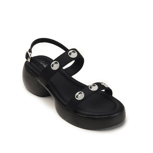 Black Buckle-Strap Sandals with Cushioned Sole Flat | 230H-C