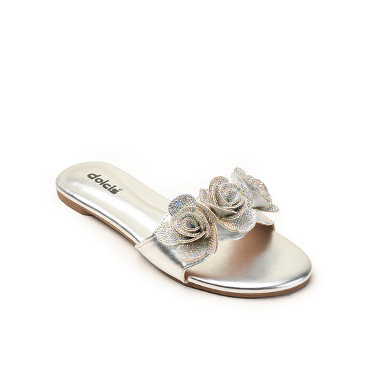 Silver Rose Flat Slides for Women Slippers | 518M-S
