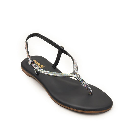 Black Rhinestone Flat Sandals Slippers | 221H-C