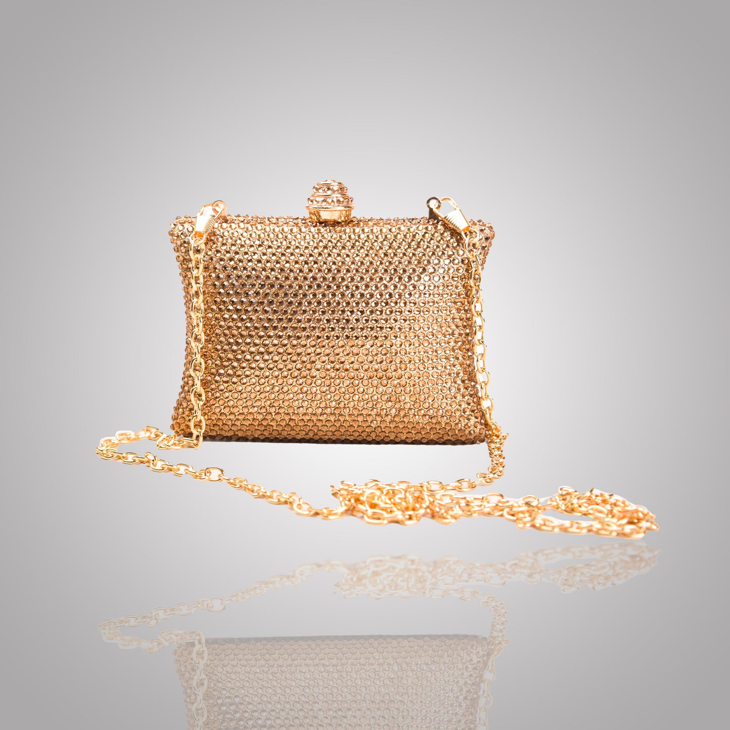 Elegant Golden Rectangular Swarovski Clutch | C1434-X