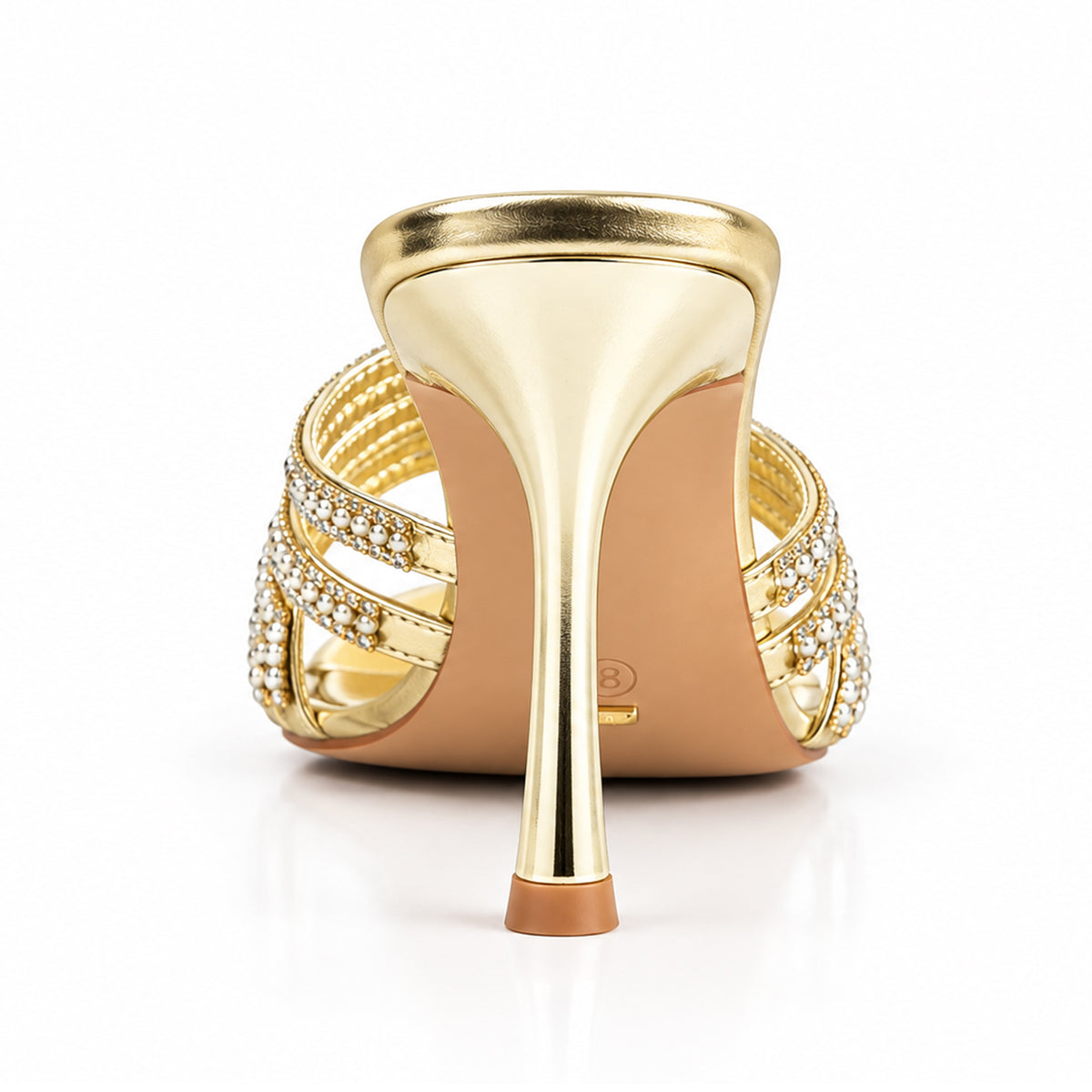 Golden Crystal Strap Party Heels | 512N-X