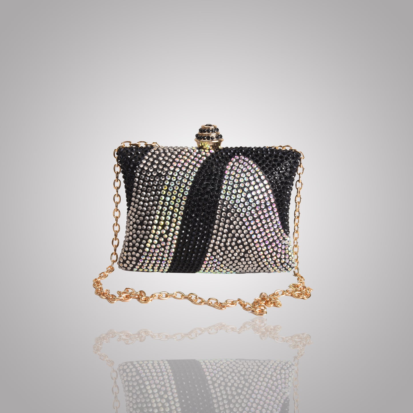 Elegant Black Rectangular Swarovski Clutch | C1434-CT