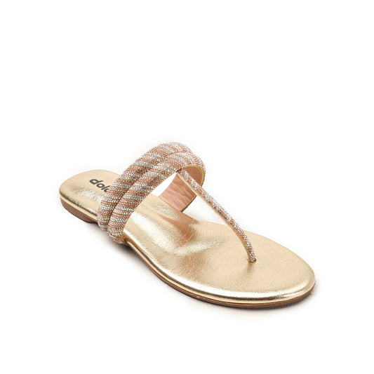 Golden Beaded Flat Sandals for Women Slippers | 782R-X