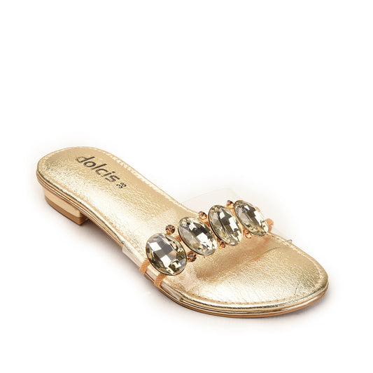 Gold Flats with Clear Strap & Gem Slippers| 517M-X