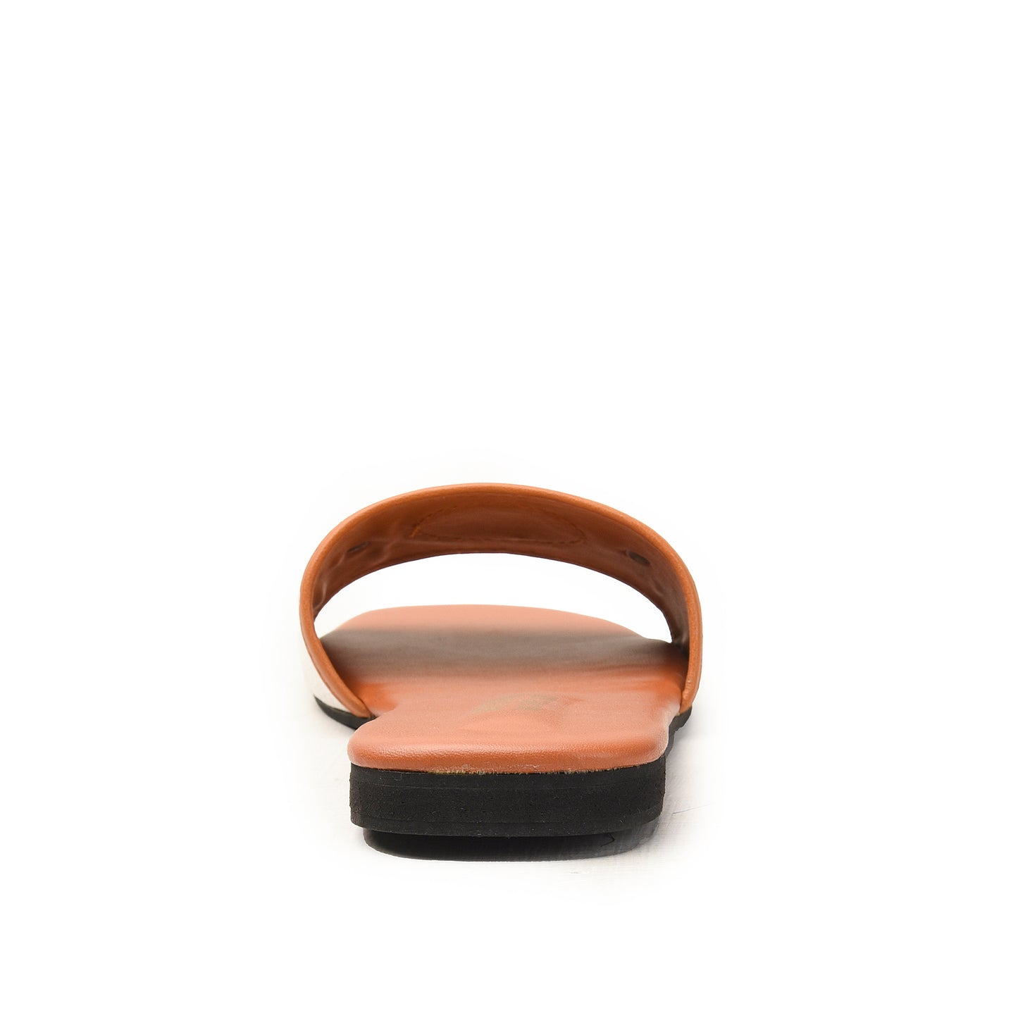 White Slide Flats with Tan Detail Slippers| 532M-B