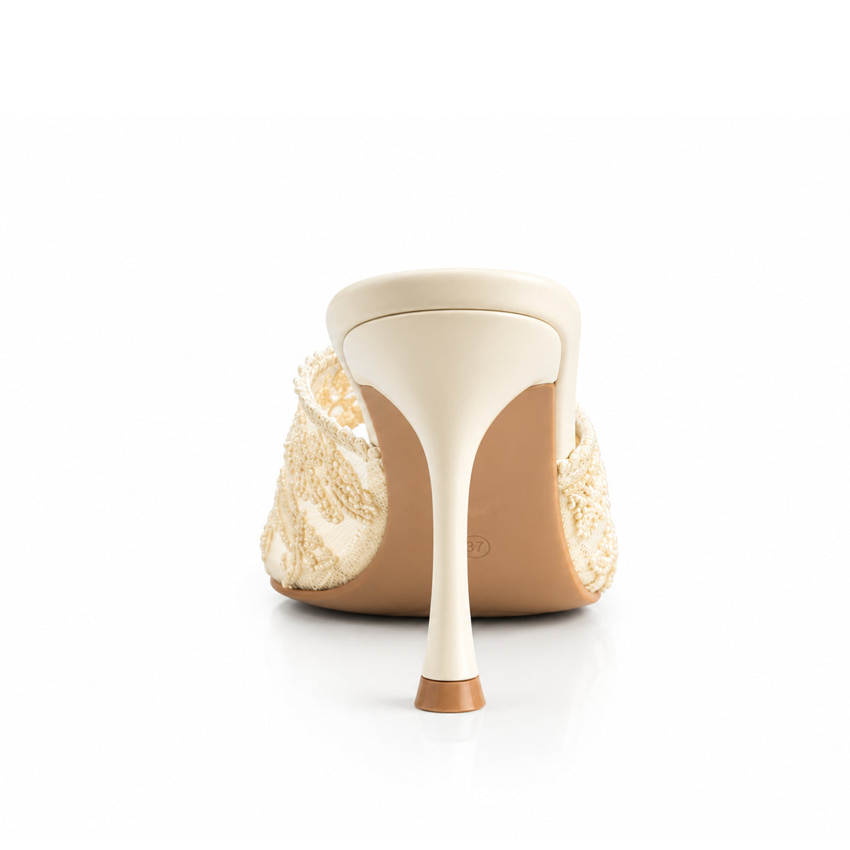 Beige Textured Pencil Heel Sandals | 513N-F