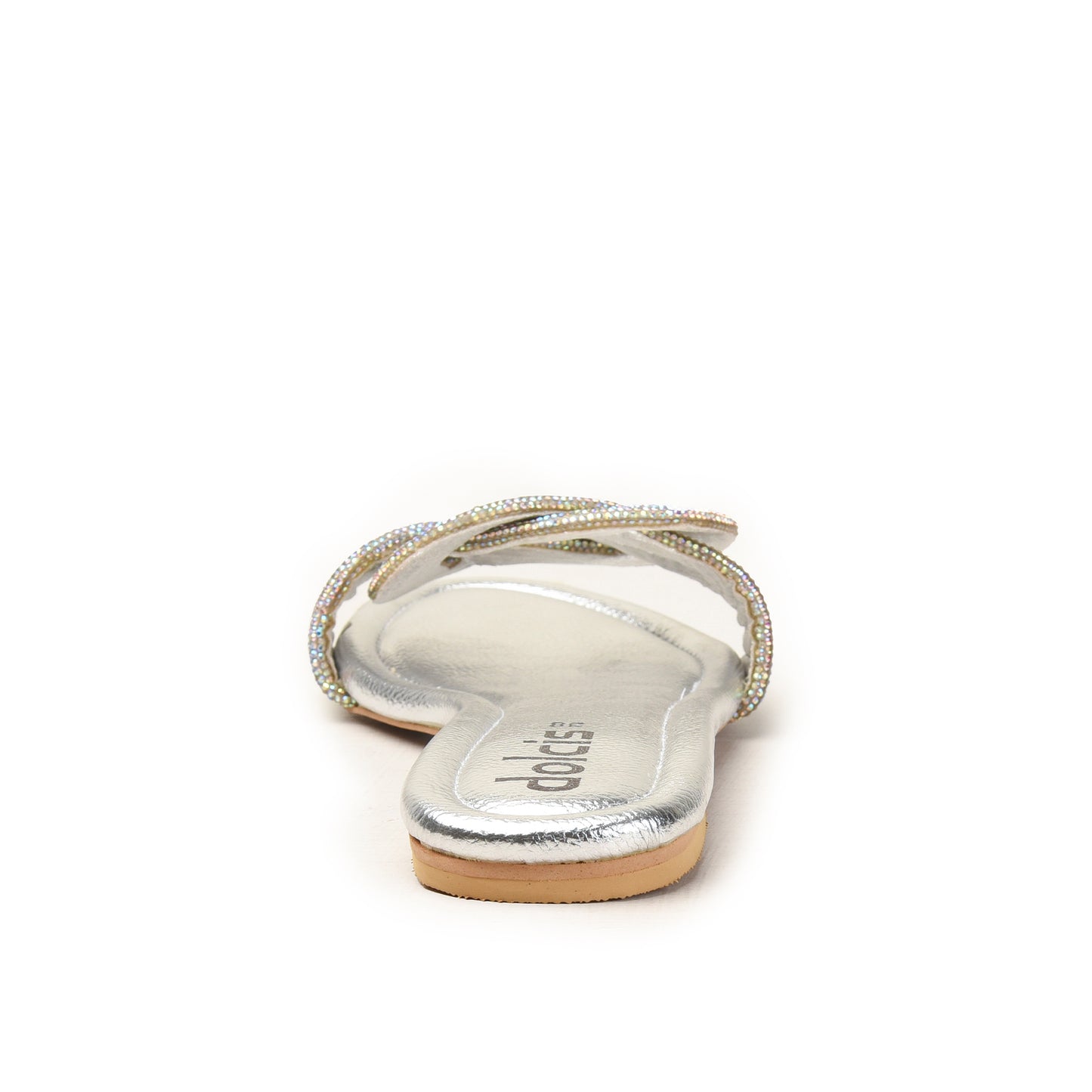 Silver Flats with Bow Strap Detail Slippers | 562L-S