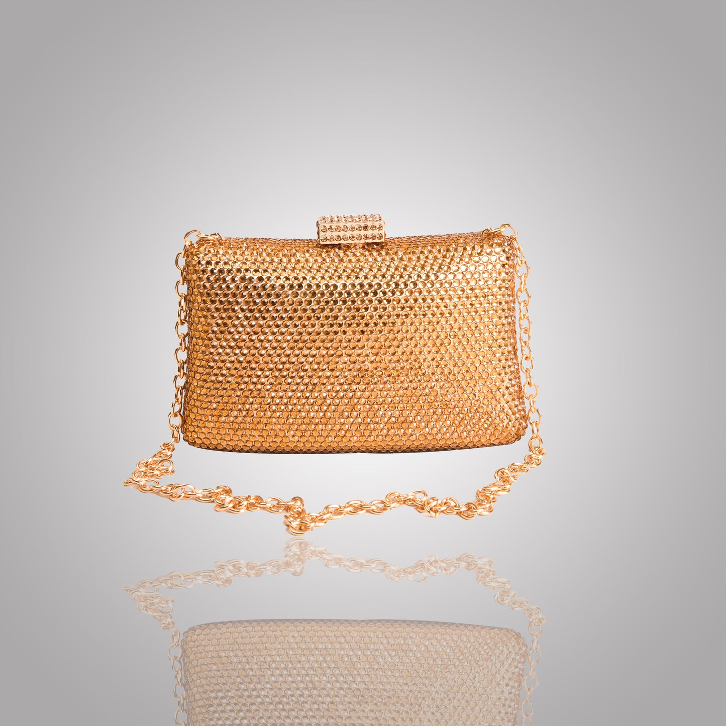 Elegant Golden Rectangular Swarovski Clutch | C1341-X