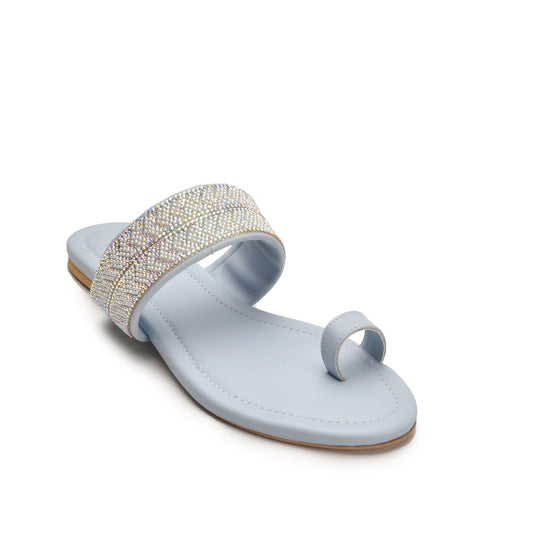 Blue Embellished Toe Ring Flat Sandals for Women Slippers| 775R-N