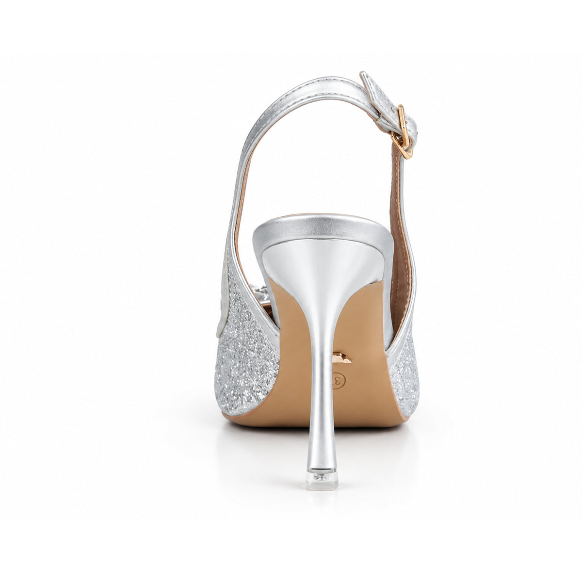 Silver Glittering Floral Petal Heel | 442P-S