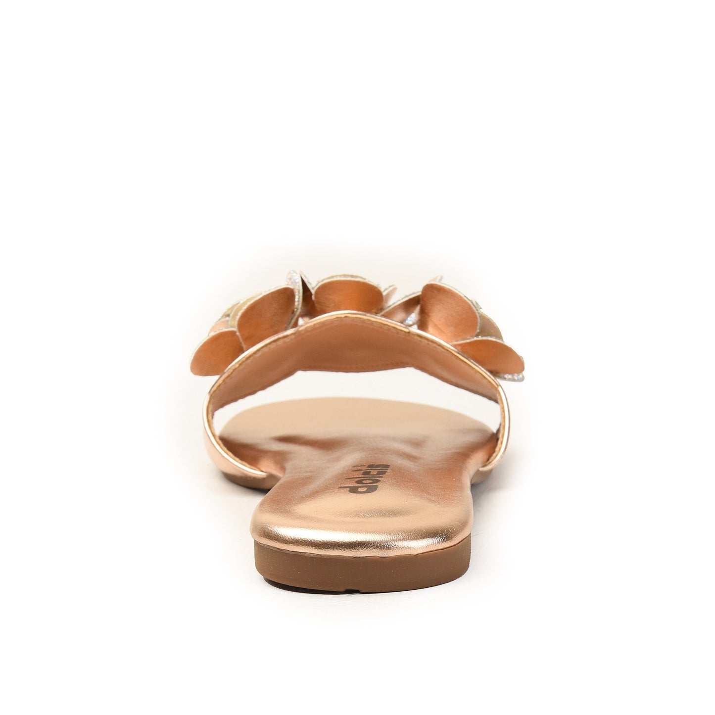 Rose Gold Flat Slides with Glitter Flower Slippers | 518M-PX