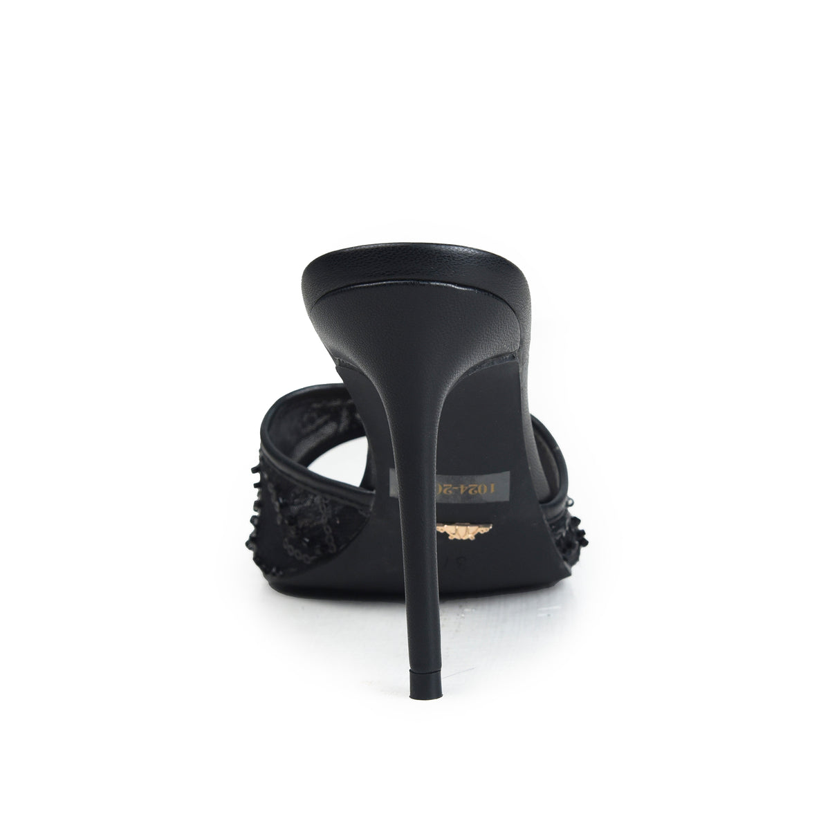 Black Textured Pencil Heel Sandals | 507N-C