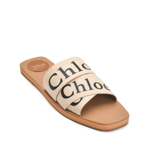 Beige Text Strap Flat Sandals for Women Slippers | 527L-F