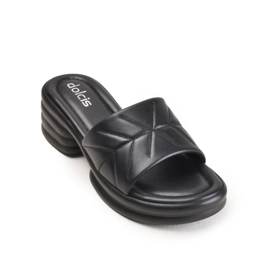 Black Quilted Slide-On Platform Flats | 504M-C Dolcis