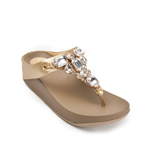 Elegant Gold Jeweled Wedge Slippers | 720R-X