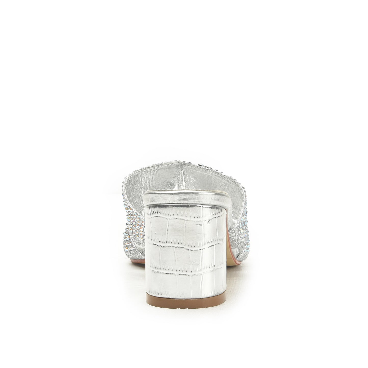 Sparkling Silver Beaded Block Heels | 502L-S