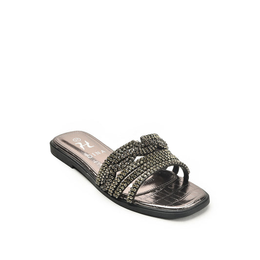 Chic Black Beaded Flats Slippers | 501L-G