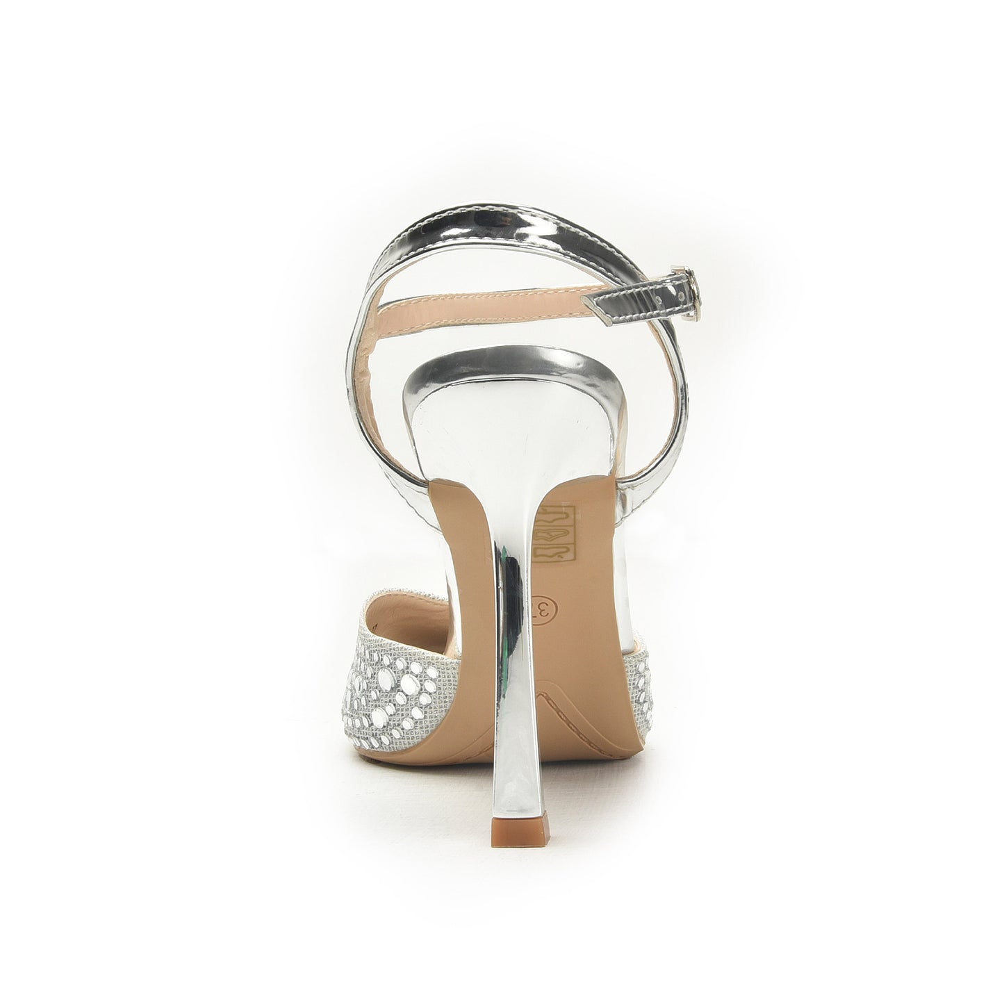 Sparkling Silver Embellished Heels with Ankle Strap | 442N-S