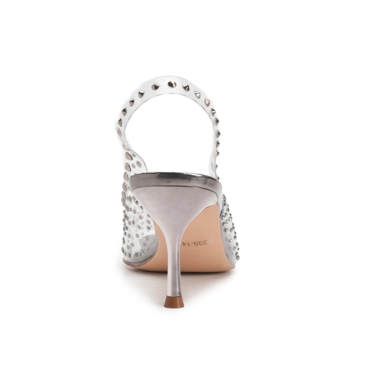 Stunning Silver Transparent Slingback Kitten Heel Pumps | 430N-G