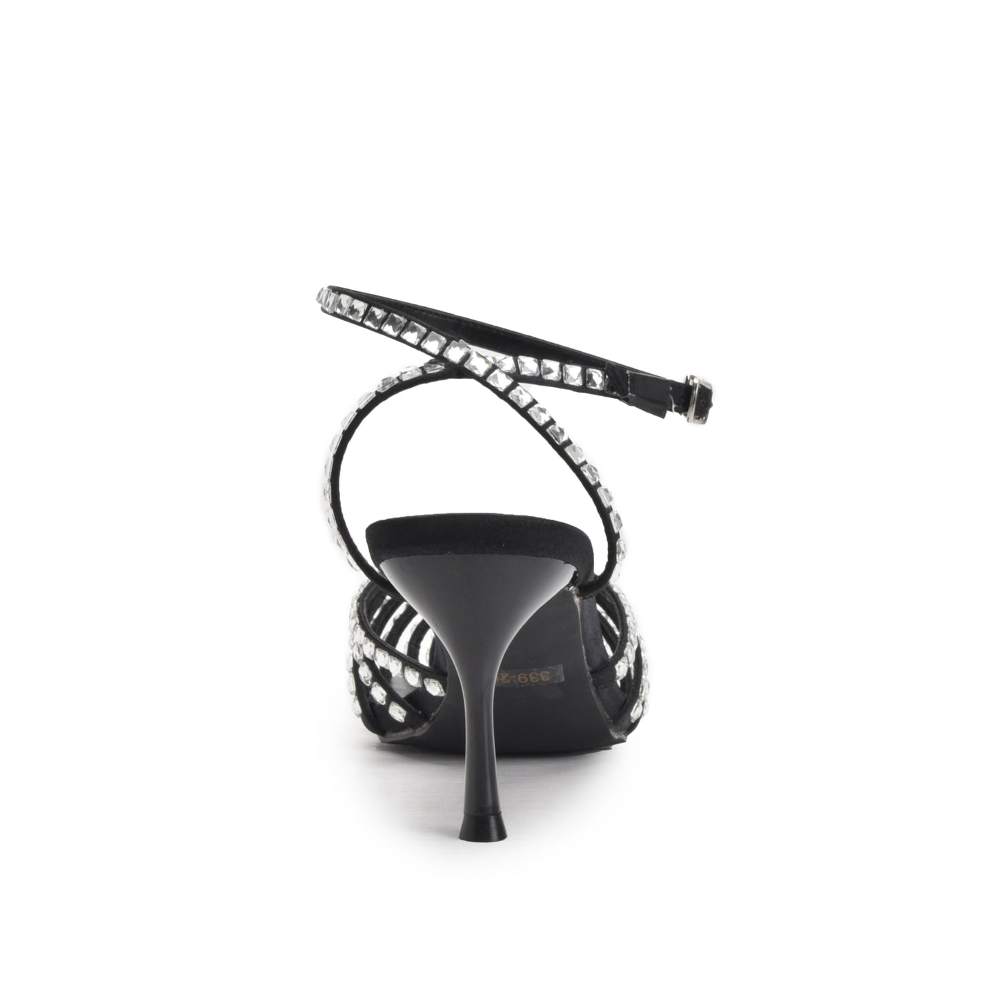 Stunning Black Strappy Rhinestone Kitten Heel Sandals | 429N-C
