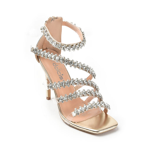 Elegant Gold High Heel Sandals with Rhinestone Straps | 269G-X