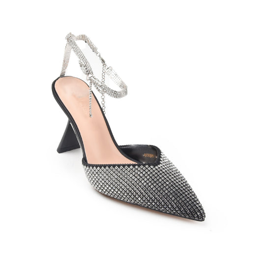 Stunning Black Rhinestone Slingback Heels | 455N-C