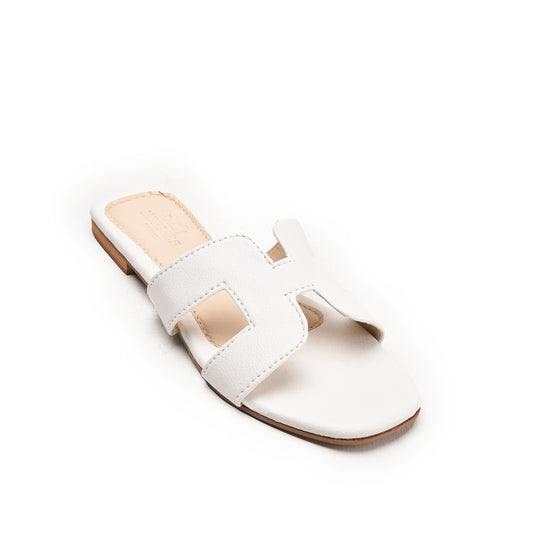 White Slip-On Flats with Cut-Out Design Slippers | 597K-W