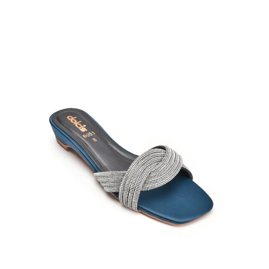 Chic Blue Strappy Heeled Flats Slippers | 548L-K