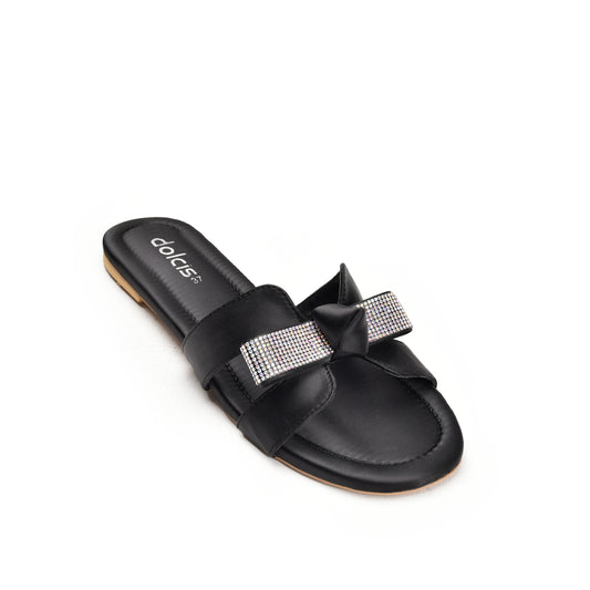 Elegant Black Bow Slide Flats Slippers | 539L-C