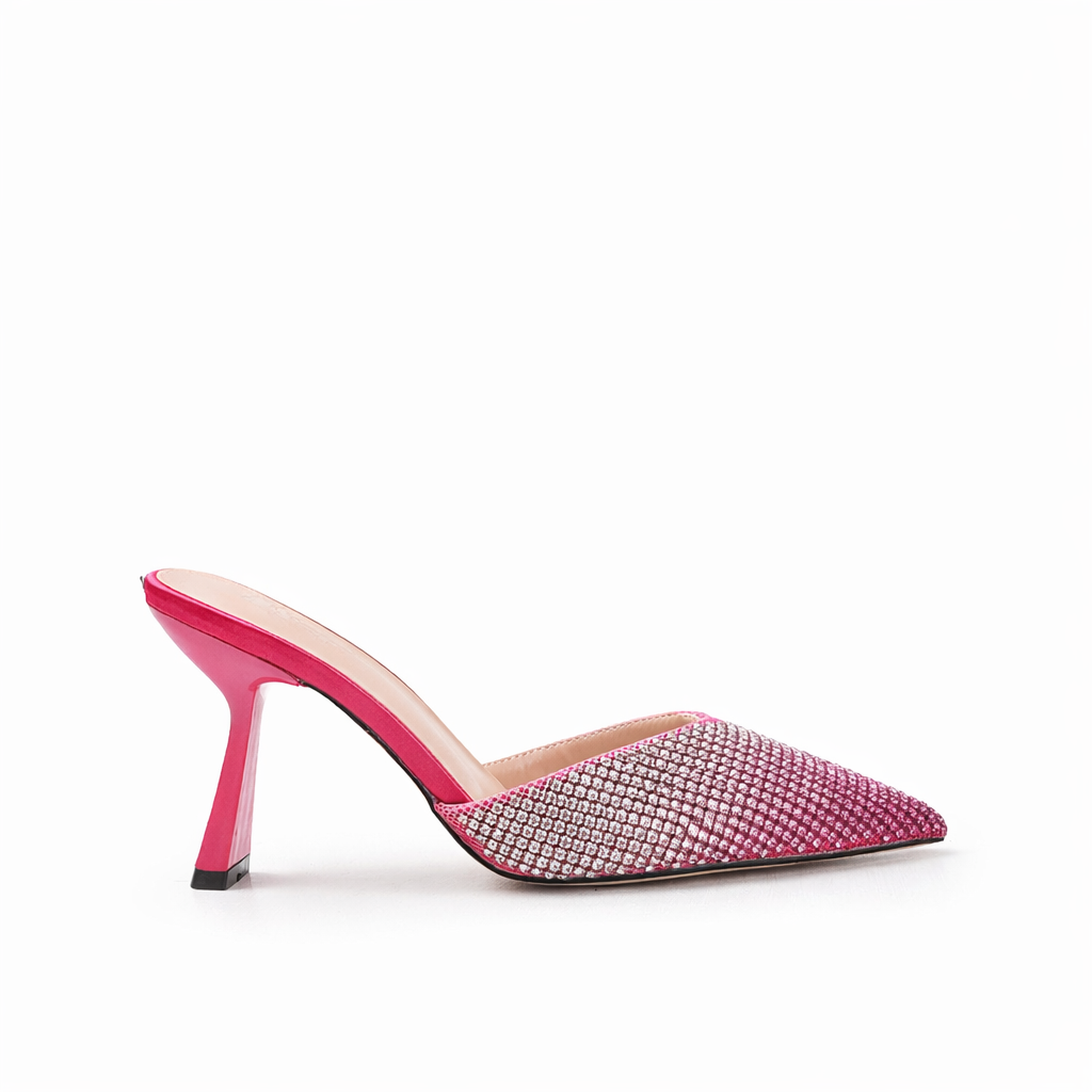 Chic Pink Rhinestone Slingback Heels | 455N-P